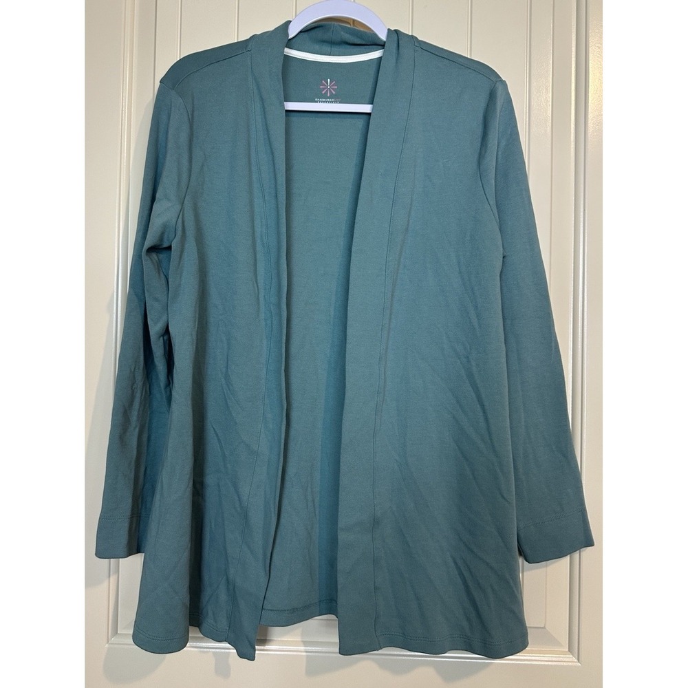 Isaac Mizrahi 100%‎ cotton lightweight sage green open front cardigan sz M GUC